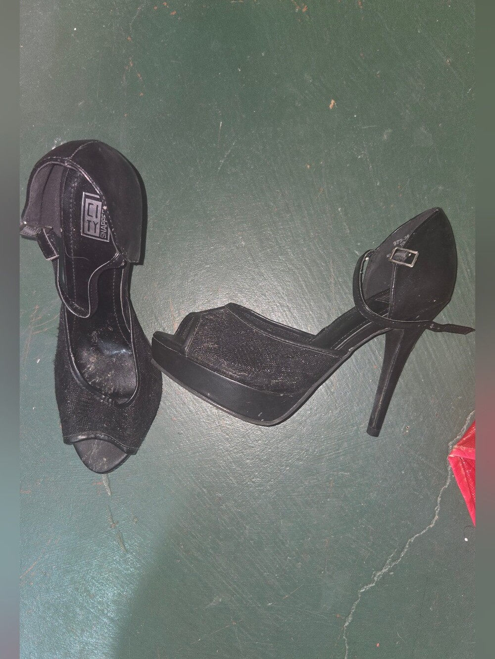 Black Peep-Toe Platform Stiletto with Ankle Strap